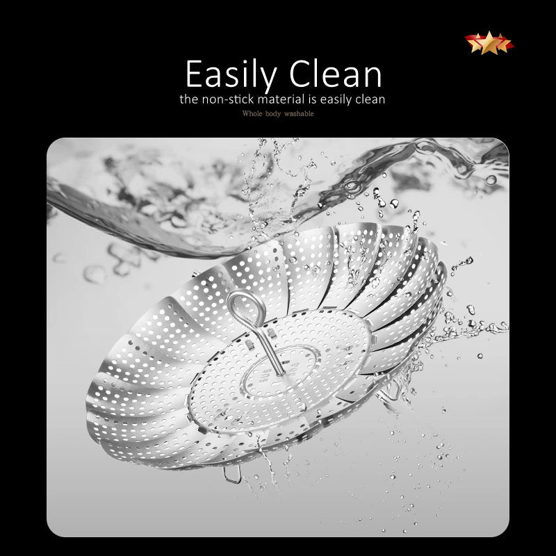 SwiftCart® Foldable Stainless Steel Steamer | Healthy Cooking for Veggies & Seafood - SwiftCart