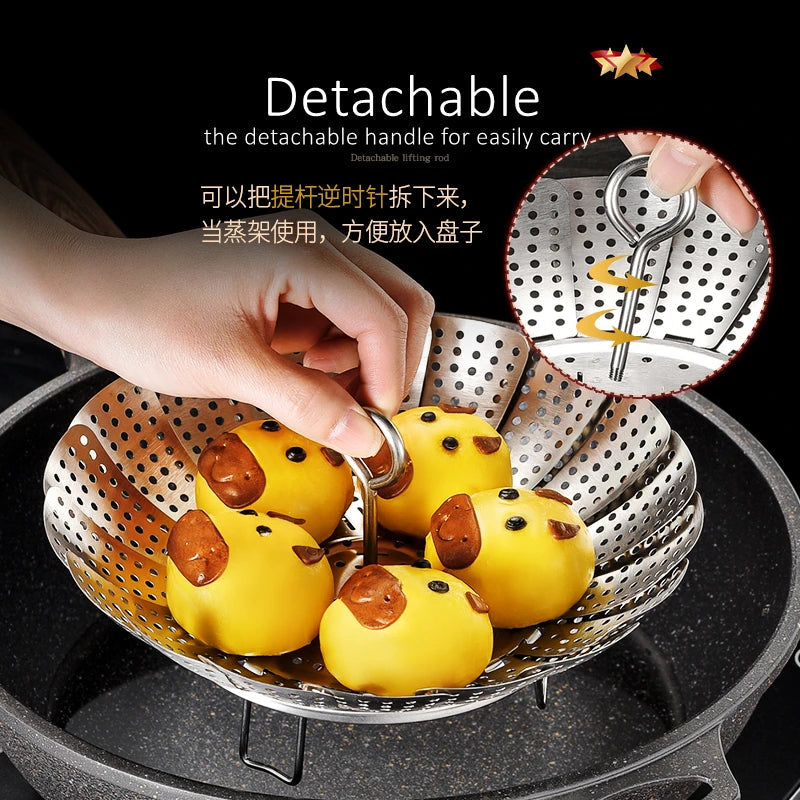 SwiftCart®  Foldable Stainless Steel Steamer | Healthy Cooking for Veggies & Seafood - SwiftCart