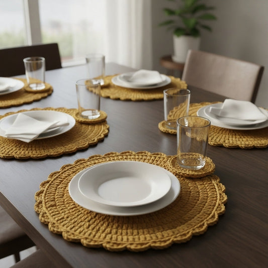SwiftCart®Premium Crochet Dining Table Set | Customizable Home Décor - SwiftCart
