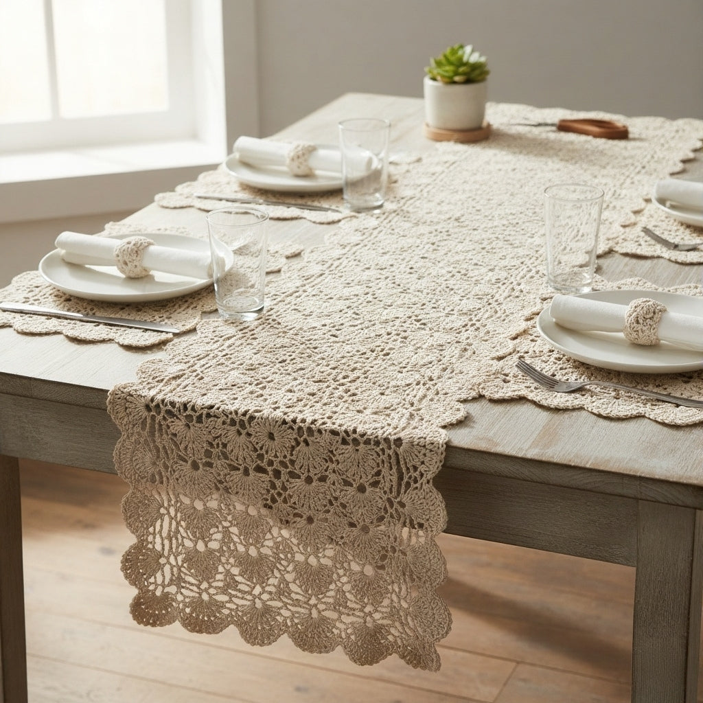 SwiftCart®Premium Crochet Dining Table Set | Customizable Home Décor - SwiftCart
