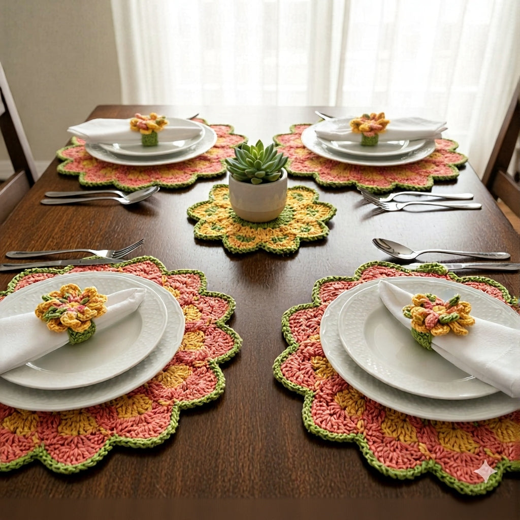 SwiftCart®Premium Crochet Dining Table Set | Customizable Home Décor - SwiftCart