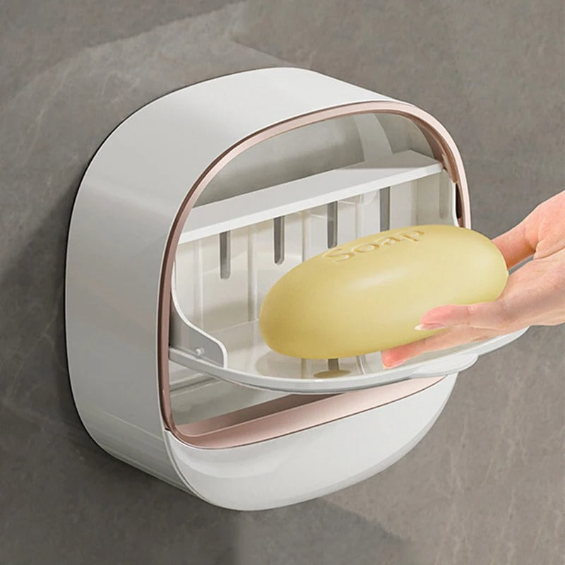 SwiftCart®  Wall-Mounted Soap Box | Punch-Free Drain Soap Holder with Lid