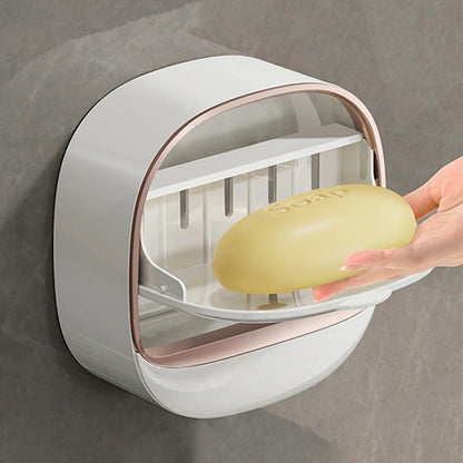 SwiftCart®  Wall-Mounted Soap Box | Punch-Free Drain Soap Holder with Lid