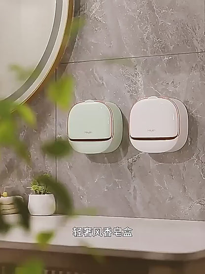 SwiftCart®  Wall-Mounted Soap Box | Punch-Free Drain Soap Holder with Lid